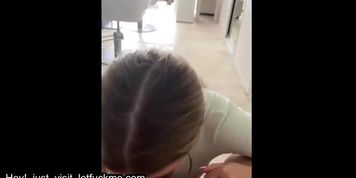 sexy young hair dresser offers her customer good blowjob and big boobs blowjob
