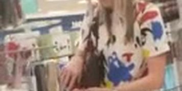 girl upskirt in the store