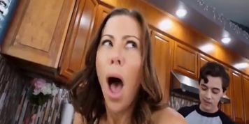 Stepson distracts busty mother from cleaning with his cock