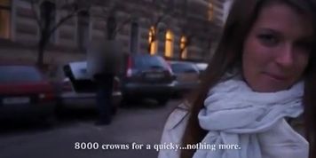  Beautiful big tit brunette girl is fucked in public before work