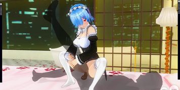 3D HENTAI RE ZERO Rem pounces on a big cock