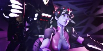 Big tits Pharah does titjob and Dva takes raw dick in pussy