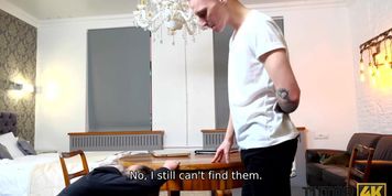 TUTOR4K. Lesson with new literature tutor ends for smart fellow with sex