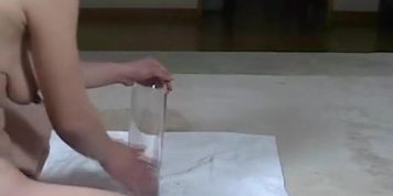 Extreme gigantic glass dildo fucking wife