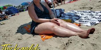 Candid SSBBW, BBW, PAWG at the beach, with huge thighs, thunder thighs, beg legs, feet (Kima Shines)