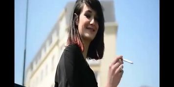 French brunette smoking on heels