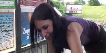 Roxy Taggart Bus Stop Public Threesome