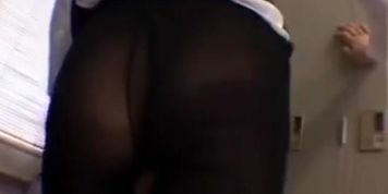 cute OL stocking ass friction cumshot in restroom