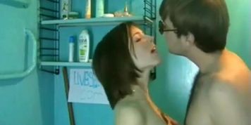 Cute girl sucks and fucks blind guy in bathroom