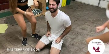 Cristina and tamara ballbusting in gym clothes