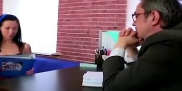 Naughty teen student with tiny boobs seduced her old teacher and fucked him to pass her exam