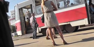 Beautiful Blonde Upskirted On A Bus