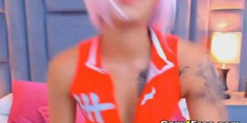 Woman With Pink Hair Fucks And Cum