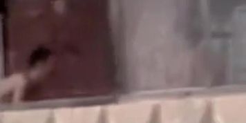 Girl with naked tits voyeured drying her linen