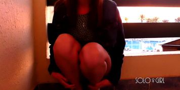 Innocent girl play pussy in public on the hotel balcony, teen masturbation (Nubiles)