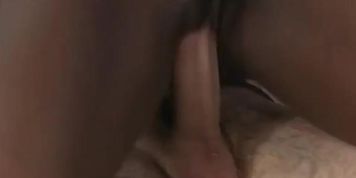 Ebony whore rides fat white cock like a real pro