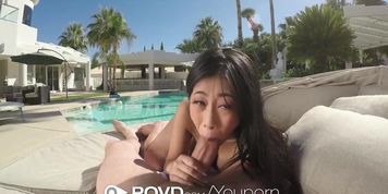 POVD Oiled up pool rub down and screw with busty asian Jade Kush