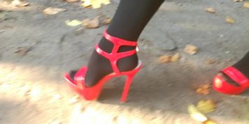 Lady Lwalking red sexy high heels. (Hiddencam___)