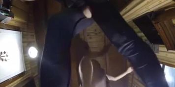 Asian blackbelt karate kicks balls from behind (K.C.)