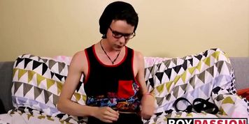 Nerdy twink Aaron Martin jacking it rough after interview
