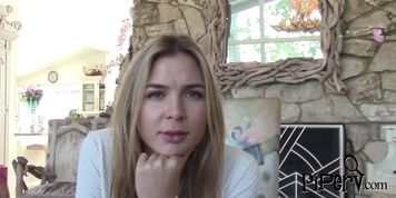 Crazy blonde girl playing with fat dong