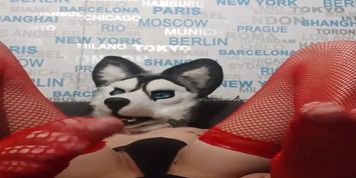 Cute femboy husky playing with his cock