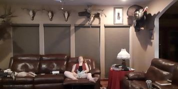 Step bro caught step sister playing with her pussy while watching TV on hidden camera!