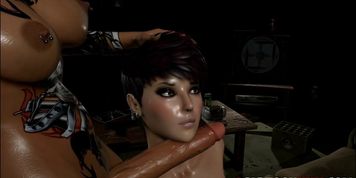 Futanari 3D sluts banging this hot babe in threesome