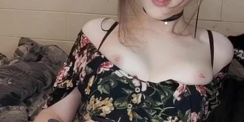 cute nerdy trap using dildo and stroking her small cock