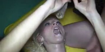 Busty Blonde with Tattoos Gang Banged