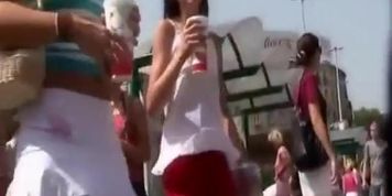 Girl in short white skirt ass upskirted