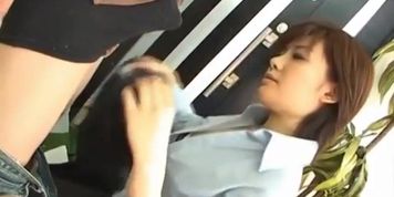 Yukino in uniform gives blowjob to mailman and gets cum on mouth