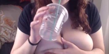 Redhead teen with amazing natural big tits on webcam