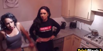 British police officer fucking two cocky ebony sluts hard in POV style
