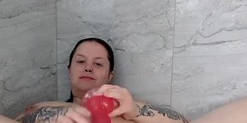 Chubby Girl Shows Us How She Rides Dick In The Shower - 