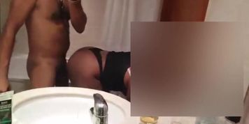 Ebony Girl with Beautiful Round Ass Fucked Doggy Style in a Hotel Bathroom (Apple Bottom)