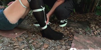Sexy Vixen Restrained Outdoors Tickled Rough Begging For Mor...