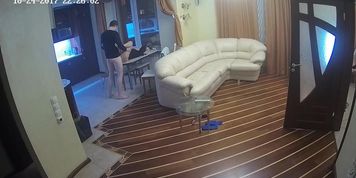 Sexy Brunette Midnight Hot Sex on Kitchen Table Hidden Cam