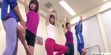 Subtitled Japanese yoga stretching class crazy erection