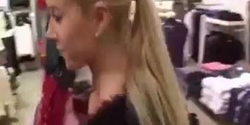 Horny blonde teen sucking cock in mall center