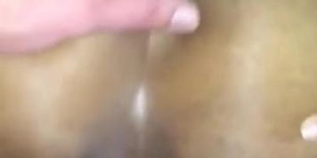 Gushing black ebony pussy soaks white cock 
