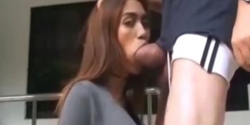 Busty teen girl sucks very big dick