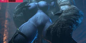 Hentai - Dark elf got caught by cave monster with huge dick