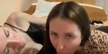 Horny slut suck and ride cock while her friend masturbate