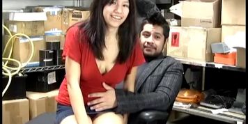 HOMEGROWNBIGTITS - Busty Asian cutie fucked in the back room at work