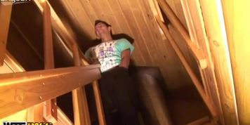 Skanky darkhead girl is nailed bad from behind on stairs