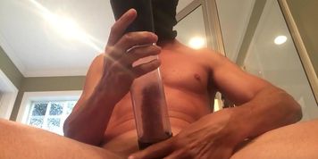 Intense cumming multiple times with a dick pump