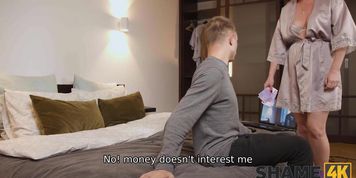 SHAME4K. Hard dick intrudes into mature's shaved pussy after a blowjob