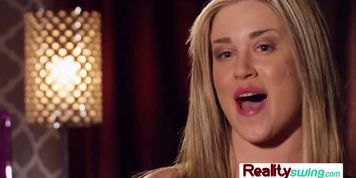 Young americans facing swinging adventure in an open swing house Reality show on TV