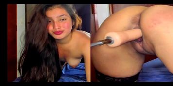Latina takes fuck machine deep in her pussy.